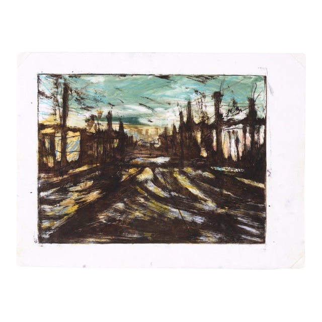 Abstracted Cityscape - Transfer Monotype in Oil on Paper by Heather Speck For Sale