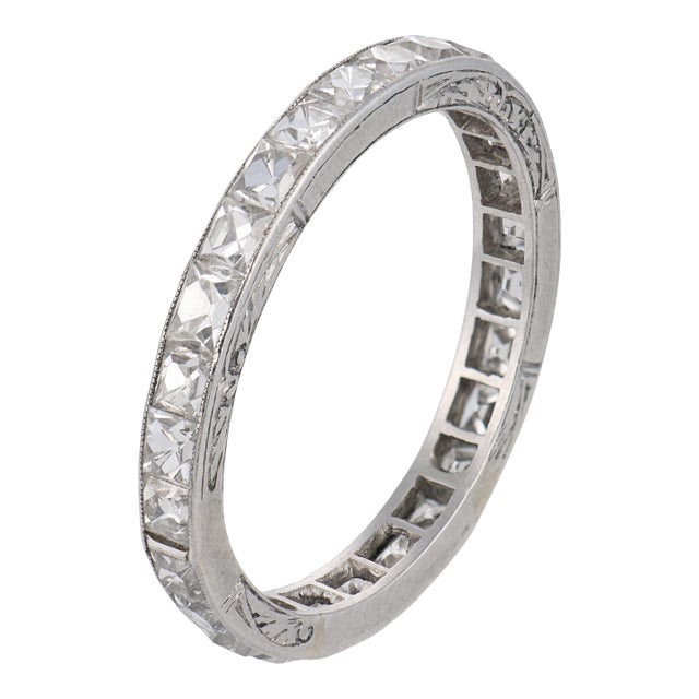 1910s Edwardian 2.25 Carat Antique French Cut Diamond Platinum Eternity Band, Size 7 For Sale