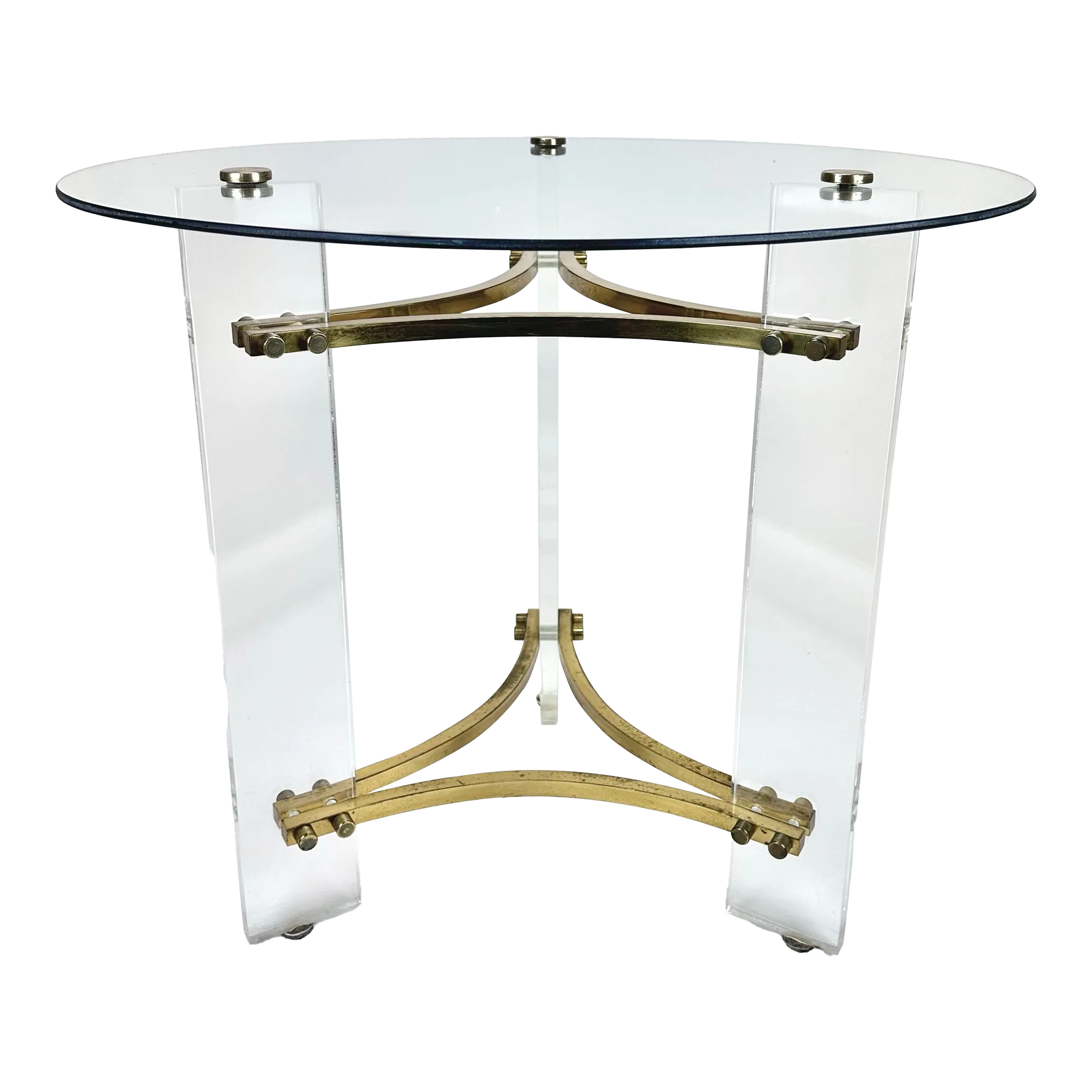 1970's Modern Charles Hollis Jones Style Lucite Brass & Glass