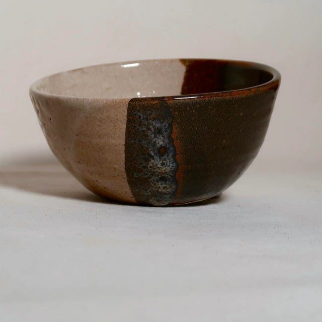 Late 20th Century Hand-Thrown Studio Pottery Ceramic Bowl With Split Glaze Earth Tone Finish For Sale - Image 4 of 13