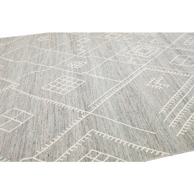 Modern Apadana's Nantucket Collection Flatweave Kilim Coastal Designed Grey Wool Rug For Sale - Image 3 of 11