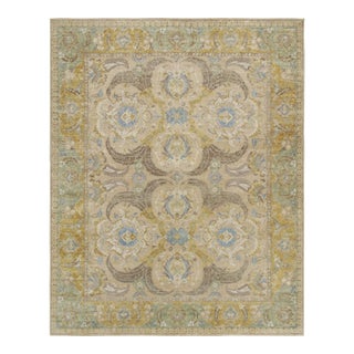 Rug & Kilim’s Polonaise Style Rug in Beige With Gold and Blue Floral Patterns For Sale