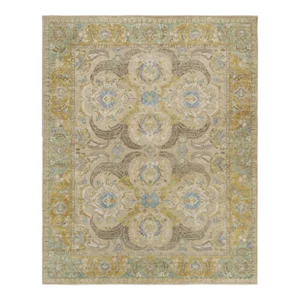 Rug & Kilim’s Polonaise Style Rug in Beige With Gold and Blue Floral Patterns