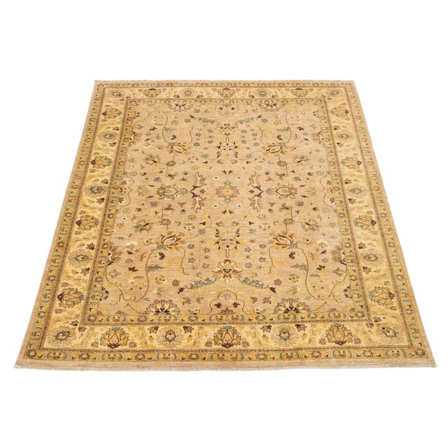 Beige Handmade Modern Oushak Wool Rug With Floral Motif For Sale - Image 11 of 11
