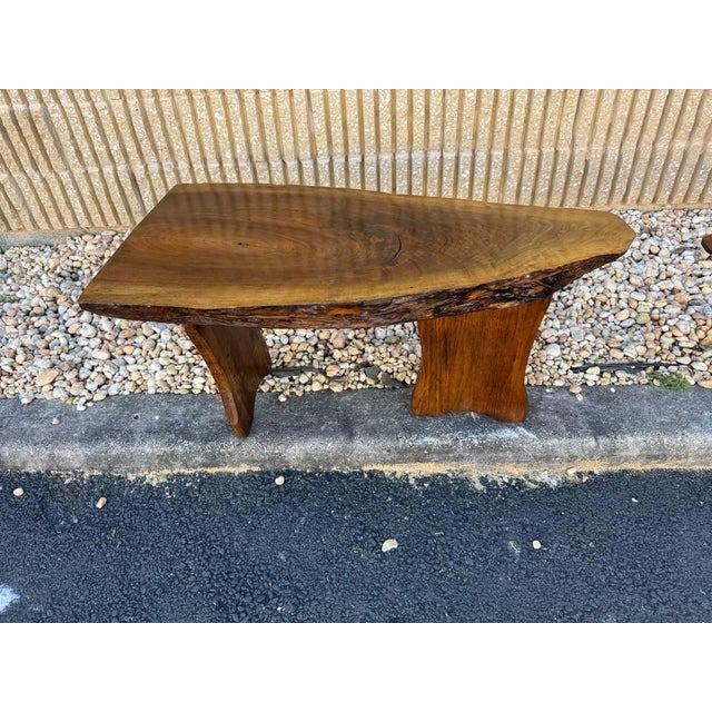1970s Mid Century Trunk Wood Ree Edge Cocktail Coffee Table Bench For Sale - Image 13 of 14