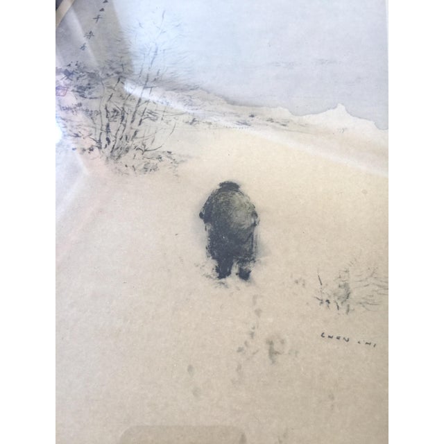 Here is a Mid-Century Chen Chi Lithograph titled “Winter.” This vintage print shows a figure walking across a snowy...