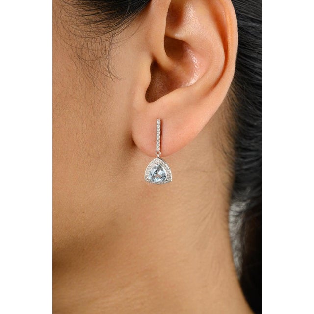 Not Yet Made - Made To Order Sparkling Aquamarine Diamond Wedding Dangle Earrings for Her- a Pair For Sale - Image 5 of 9
