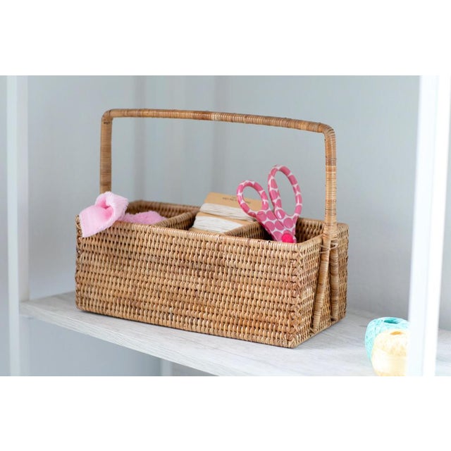 Brown Artifacts Rattan 3 Section Cutlery Caddy with Handle in Honey Brown For Sale - Image 8 of 9