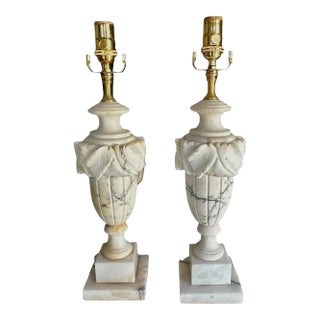 Pair Italian Neoclassic Urn Alabaster Table Lamps For Sale