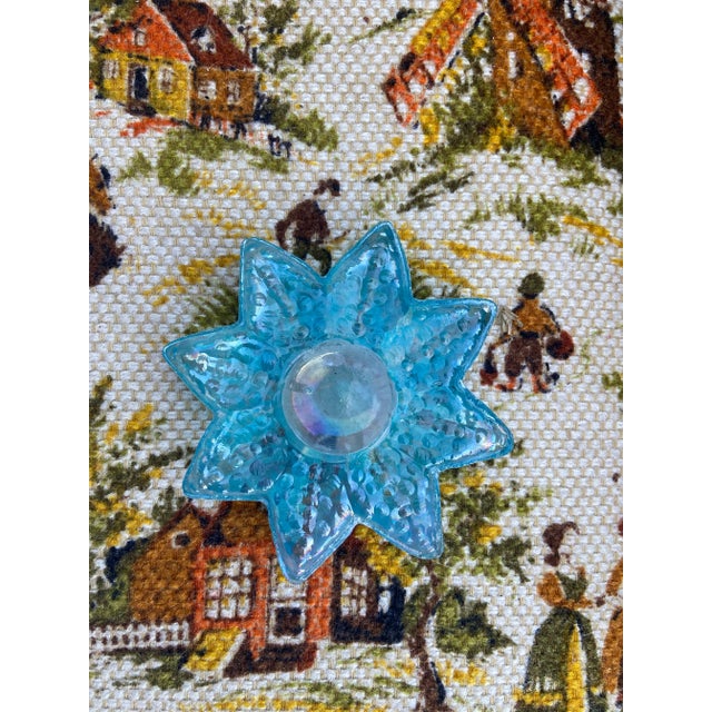 Glass Blue Iridescent Mid Century Starfish Coastal Beachy Candle Holder, Carnival Glass Candle Vessel Textured Paperweight Inspired by Indiana Glass Company For Sale - Image 7 of 8