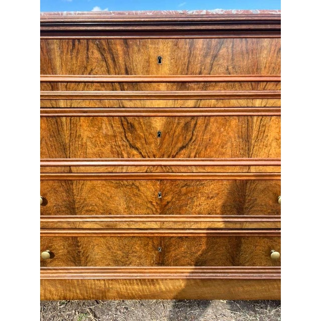 19th Century Louis Philippe Burl Walnut Marble Top Chest of Drawer / Commodes For Sale - Image 12 of 17