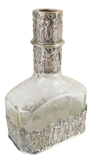 German .800 Silver and Etched Glass Decanter