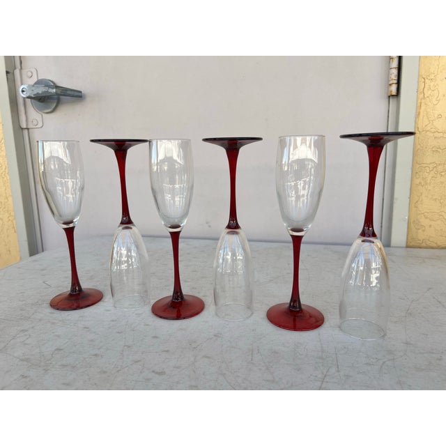 Mid-Century Modern 1970s Red Stemmed Champagne Glasses - 6 Pc For Sale - Image 3 of 8