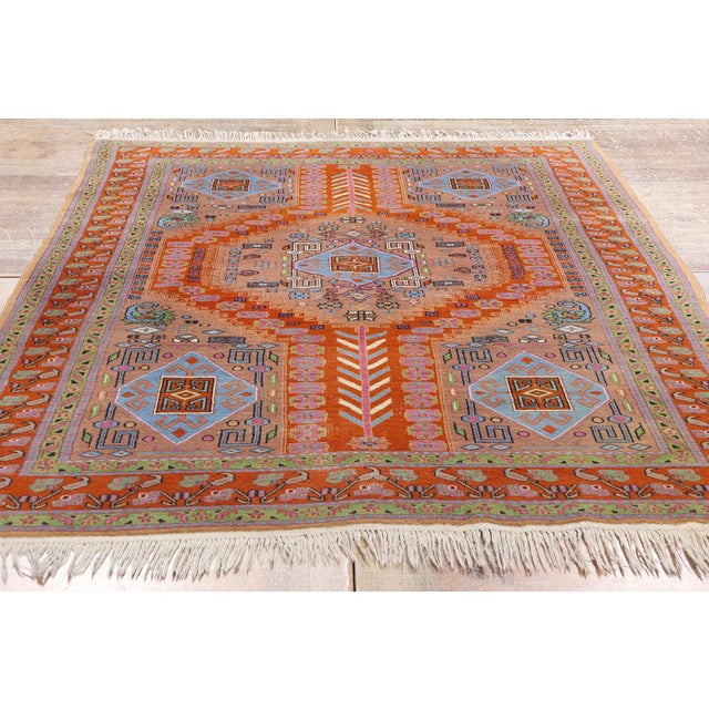 Orange Vintage Pakistani Bokhara Rug - 04'03 X 06'00 For Sale - Image 8 of 9