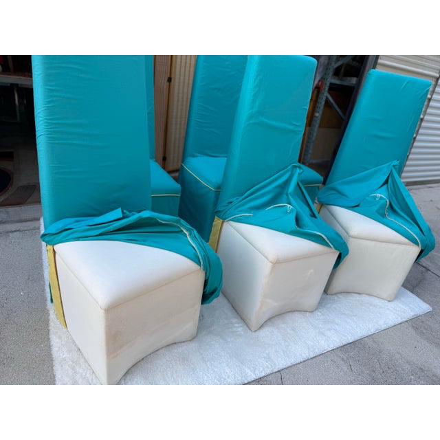 Set of 6 Sally Sirkin Lewis Bright Blue Skirted Dining Chairs by J Robert Scott For Sale - Image 10 of 12