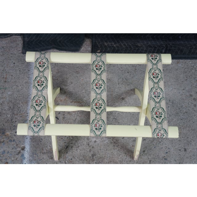 Gate House Ivory Contour Leg Wood Luggage Rack With 3 Petit Point Straps For Sale - Image 6 of 16