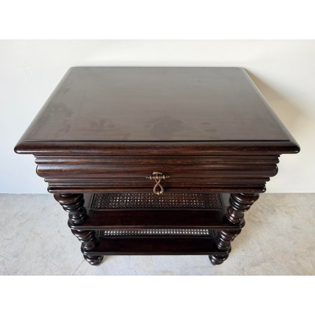 English Tommy Bahama Royal Kahala Haven Nightstand in Tobacco Brown Mahogany & Cane For Sale - Image 3 of 12