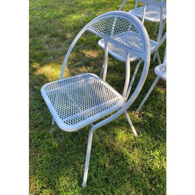 White 1960s Rid-Jid Iron Folding Patio Dining Set Table & 6 Chairs, Attributed to Salterini For Sale - Image 8 of 10