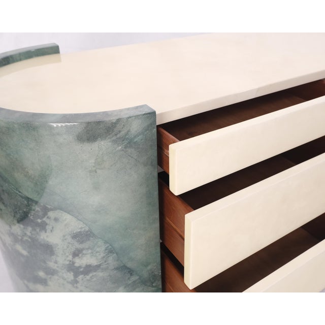 Two Part Side by Side Racetrack Buffed Lacquered Goatskin Dresser Credenza Mint! For Sale - Image 9 of 18