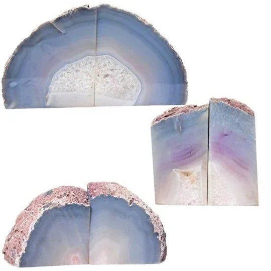 Abstract Pair of Blue and Pink Agate Geode Natural Bookends, 1980s For Sale - Image 3 of 8