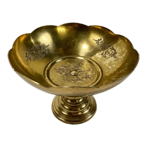 Vintage Scalloped Brass Compote on Pedestal