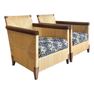 Vintage John Hutton for Donghia “Merbau” Woven Rattan Lounge Chairs - A Pair For Sale