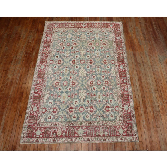 Green Red Antique Persian Tabriz - 6'3" x 9'10" For Sale - Image 14 of 18