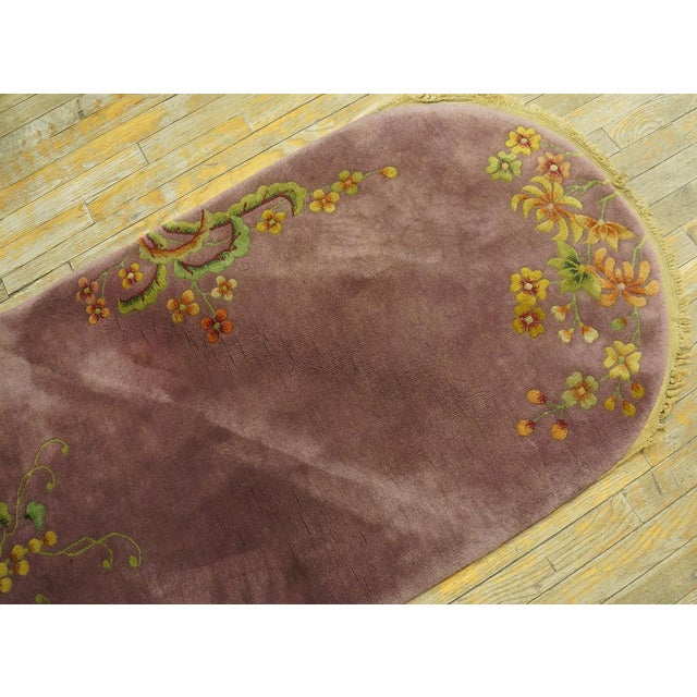 Beautiful Rose Ground Color With Small Saffron Daisies in a Floral Design Antique Oval Art Deco Rug For Sale - Image 4 of 7
