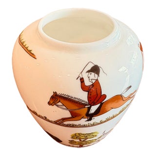Vintage Crown Staffordshire English Bone China Hunting Scene Equestrian Vase For Sale