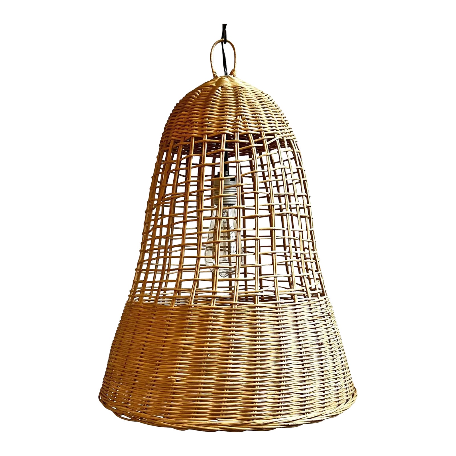 Natural Banded Wicker Bell Pendant Light | Chairish