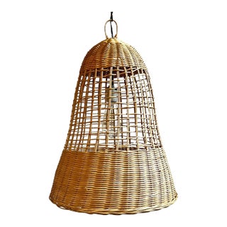 Natural Banded Wicker Bell Pendant Light For Sale