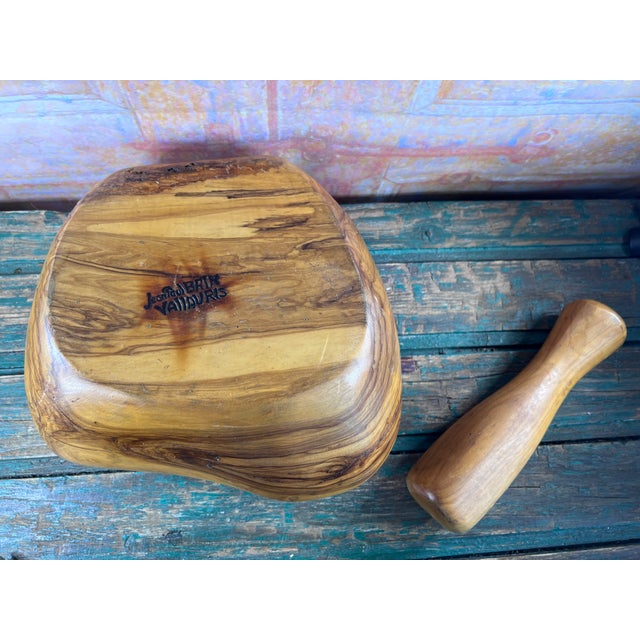 Large Sculptural Olive Wood Mortar and Pestle by Jean-Paul Brin, Vallauris, France, 1990s, Set of 2 For Sale - Image 8 of 10