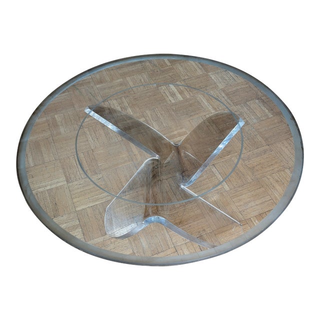 1960s Attributed to Knut Hesterberg for Ronald Schmitt Lucite Propeller Glass Top Coffee Table For Sale