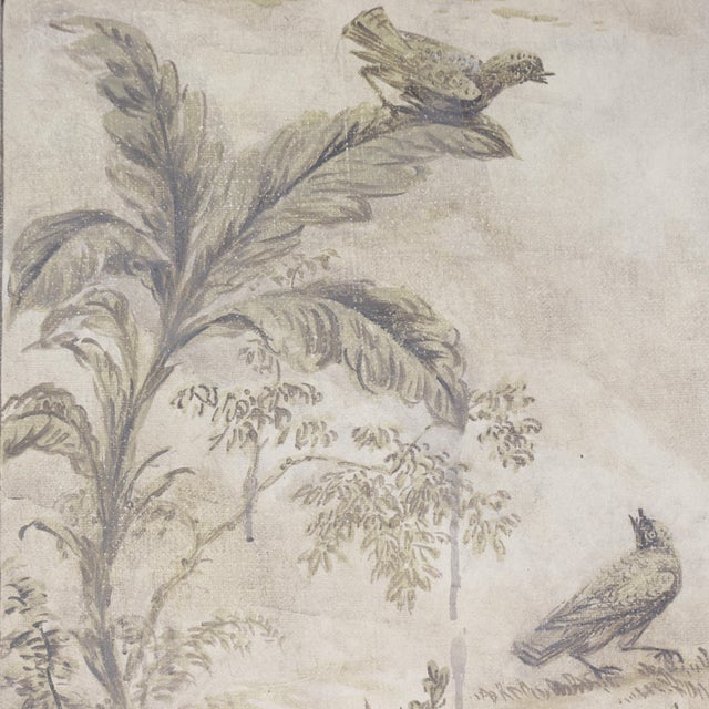 Textile A Retro Chinoiserie-Style Gray-Toned Decorative Mural (Four-Panel Painting) For Sale - Image 7 of 14