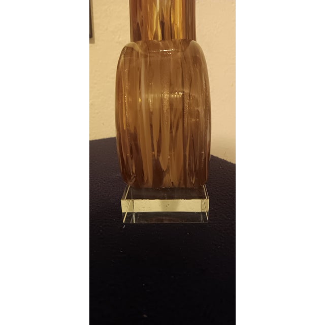 Contemporary Amber & Clear Hand-Blown Art Glass Ribbon Sculpture on Crystal Base For Sale - Image 6 of 11