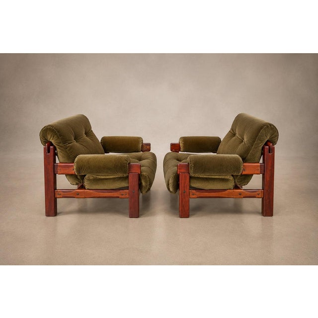 Textile Pair of “Copa” Armchairs in Jatobá and Olive-Green Mohair by Jean Gillon for Italma, Brazil, 1960s For Sale - Image 7 of 18