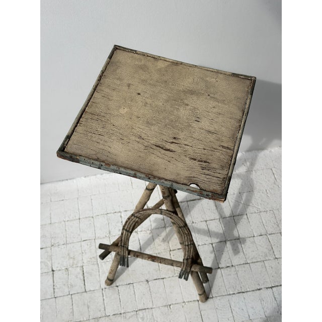 Cream Antique Folk Art Cream + Green Painted Adirondack Tripod Side Table, Circa 1920s-30s For Sale - Image 8 of 18