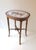 A refined, relatively small, English faux-bamboo mahogany wood side accent table with porcelain top, Chinoiserie-...