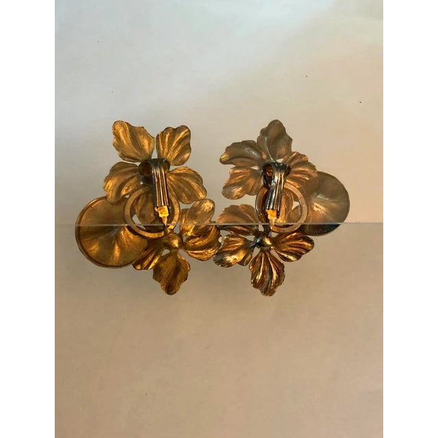 Mid-Century Modern Vintage Floral Enamel and Rhinestone Clip on Earrings - 2 Pieces For Sale - Image 3 of 7