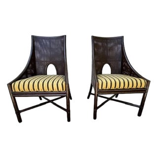 Set of 2 Barbara Barry for McGuire Caned Arm Chairs For Sale