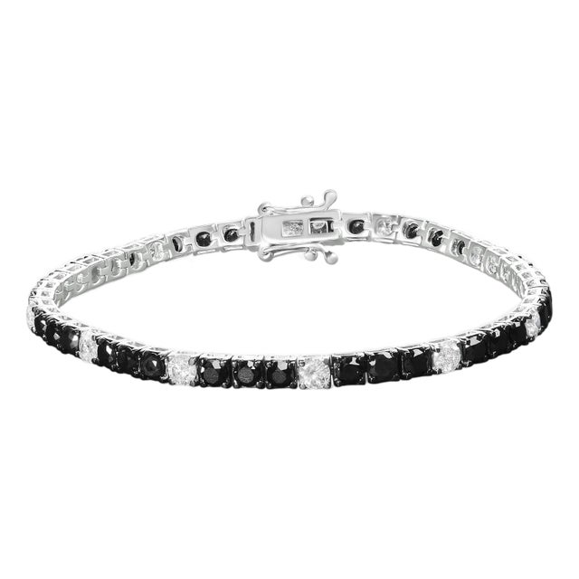 .925 Sterling Silver 10.0 Cttw Black and White Diamond Tennis Bracelet (I-J Color, I2-I3 Clarity) - 7.25" Inches For Sale