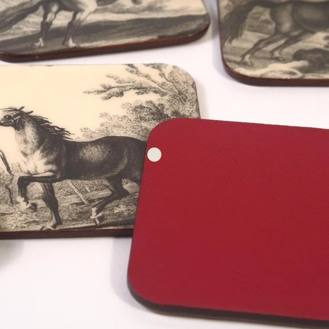 Antique White Horse Coasters: 1950s Italian Lacquerware, Equestrian Decor (Set of 6) For Sale - Image 8 of 11
