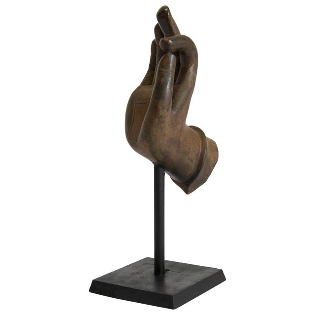 Large Cast Bronze Buddha Hand Sculpture on Stand For Sale - Image 13 of 13