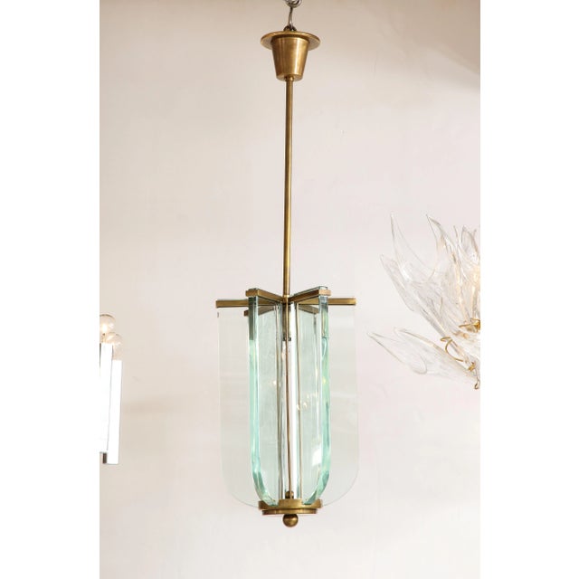 1950s Fontana Arte Attributed Brass And Glass Pendant For Sale - Image 5 of 12