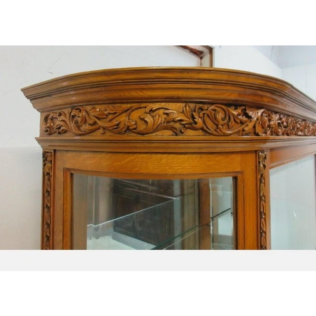 1970s Custom Antique Tiger Oak Curved Glass Curio Cabinet Display Hutch China For Sale - Image 5 of 12
