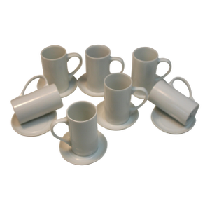 Mid Century Modern LaGardo Tackett White Porcelain Espresso Demitasse Cups & Saucers- 14 Piece Set