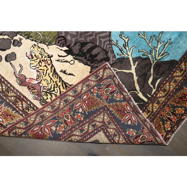 Folk Art Early 20th Century Zabihi Collection Afghan Cheetah Pictorial Cotton Silk Rug - 3'8" x 5'2" For Sale - Image 3 of 12