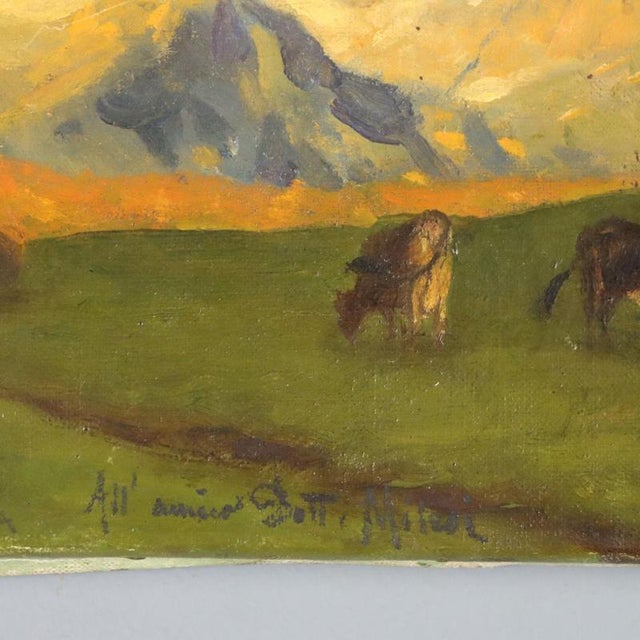 Textile Eugenio Spreafico, Alpine View with Cows, Oil Painting on Canvas For Sale - Image 7 of 9
