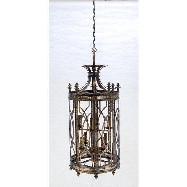 Mid 20th Century Mid Centry Modern Large Italian Pendant Bronze Oxide Gilt Ornate Metal Light Fixture Chandelier For Sale - Image 18 of 18