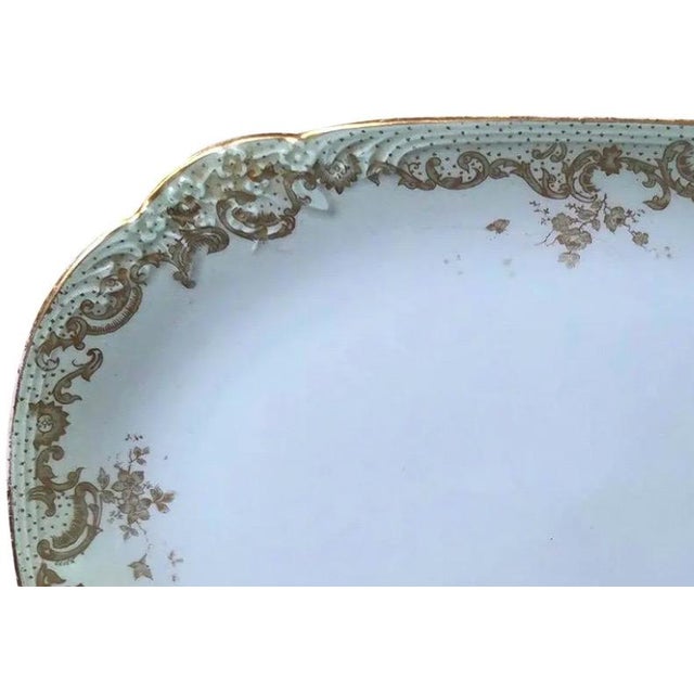 Early 20th Century Antique Elite Works Limoges 11.5" Serving Platter - Gilded Scrolls & Celadon Dot Border For Sale - Image 5 of 10